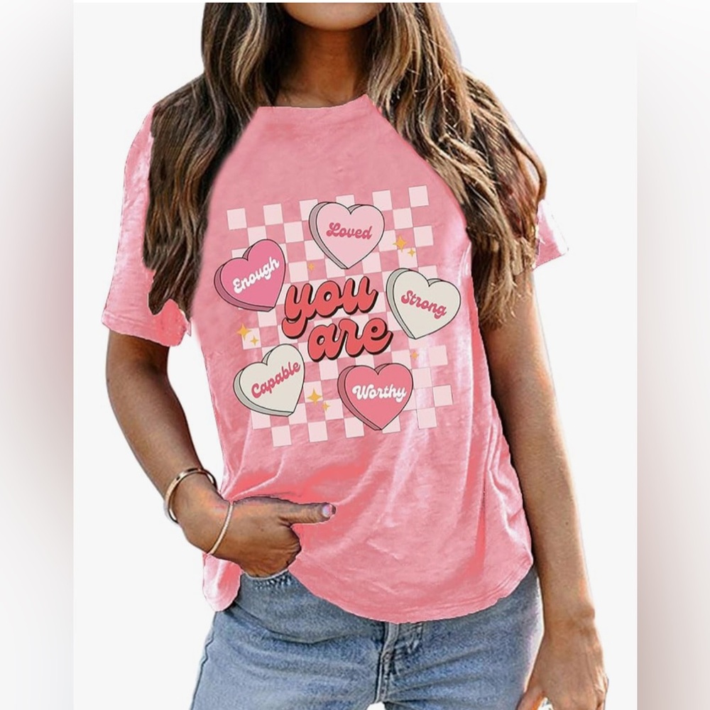 Pink Graphic Tee with Heart Design - Picture 4 of 6
